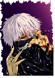 a custom artwork of an anime frictional character who is an one eyed ghoul, also known as eyepatch
