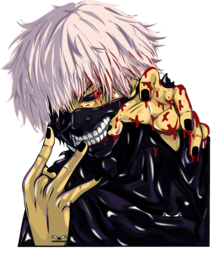 a custom artwork of an anime frictional character who is an one eyed ghoul, also known as eyepatch